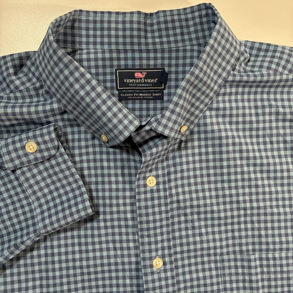 Vineyard Vines Performance Murray Shirt 1XB Classic Gingham Check Nylon Spandex